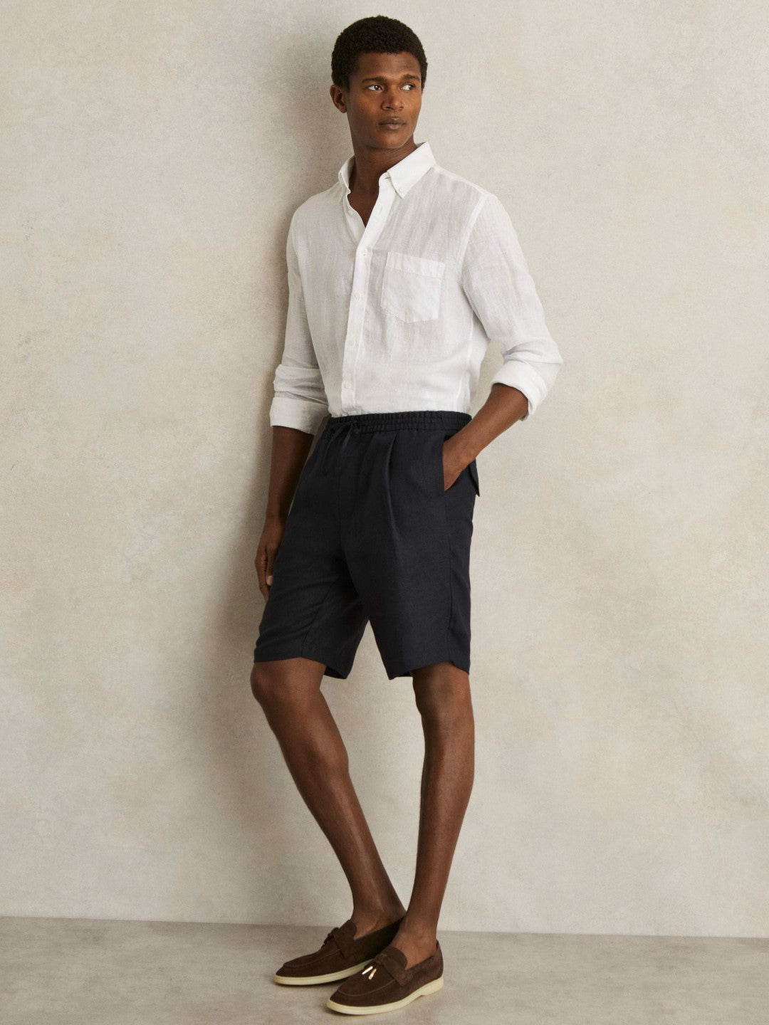 Linen Drawstring Shorts Navy | Men