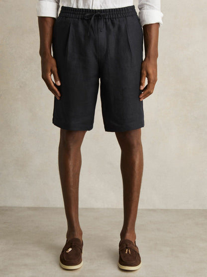 Linen Drawstring Shorts Navy | Men