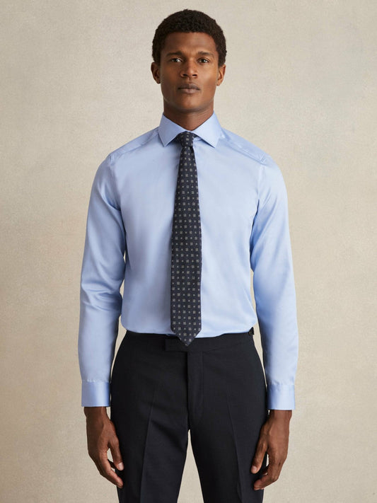 Slim Fit Cotton Sateen Shirt Mid Blue | Men