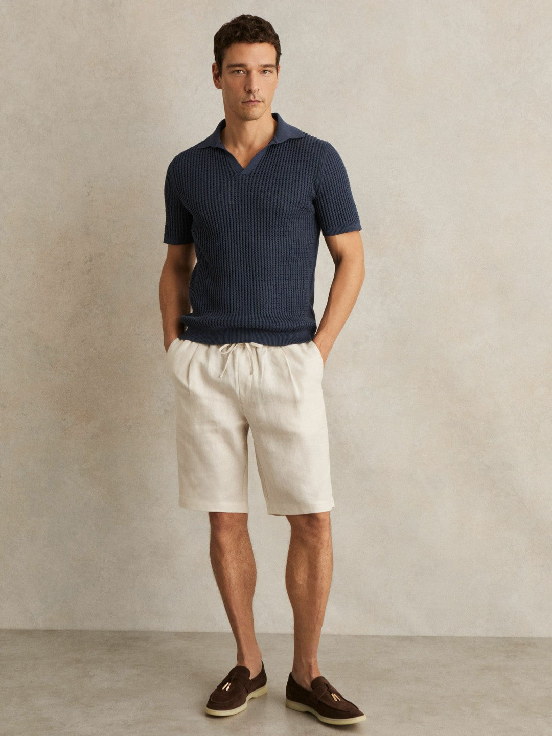 Linen Drawstring Shorts Stone | Men