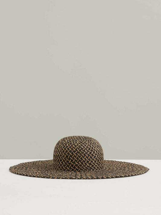 Straw Basket-Weave Sun Hat Black/Natural | Women