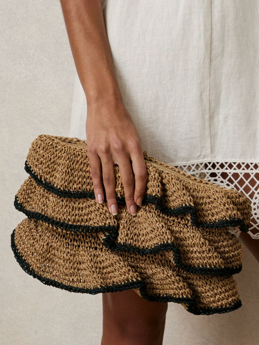 Raffia Ruffle Clutch Bag Natural | Women