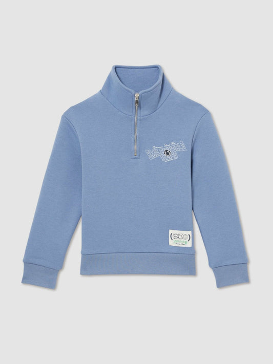 13-14 yrs SmileyWorld Half-Zip Sweatshirt Unisex Fit Blue | Children & Baby