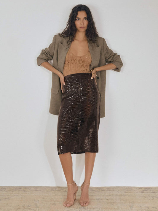 Atelier Laser-Cut Pencil Skirt Chocolate | Women