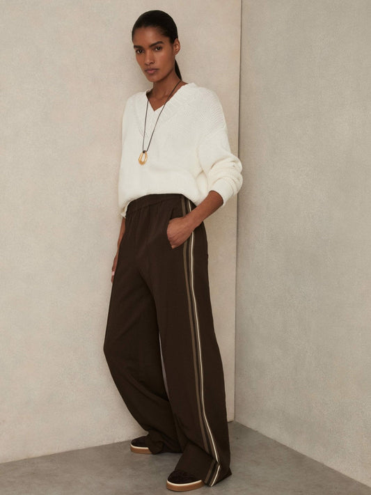Side-Stripe Wide-Leg Trousers Chocolate Brown | Women