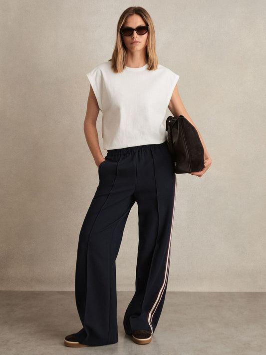 Petite Side-Stripe Wide-Leg Trousers Navy | Women