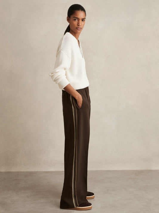 Petite Side-Stripe Wide-Leg Trousers Chocolate Brown | Women