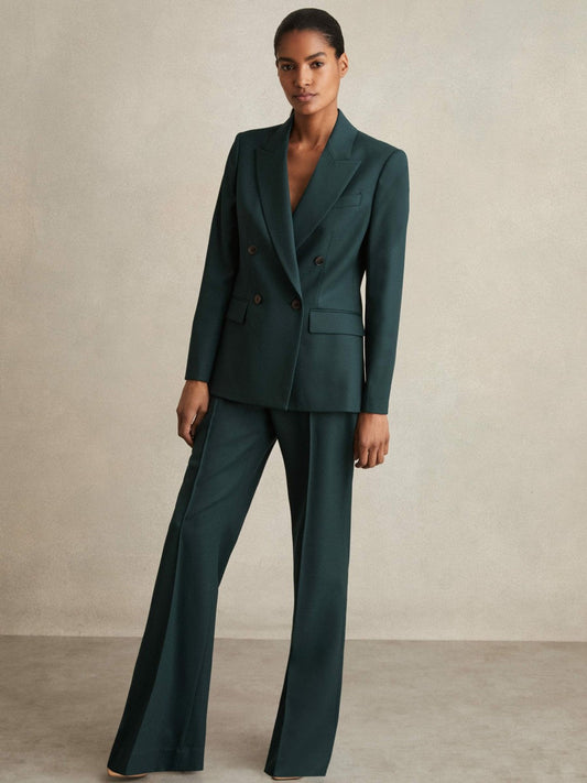 Petite Wool-Blend Wide-Leg Suit Trousers Green | Women