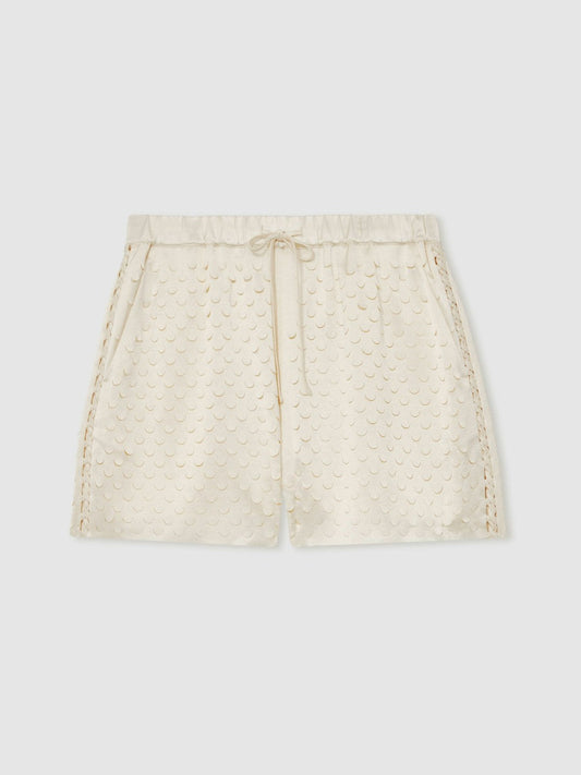 Laser Cut Drawstring Shorts White | Women