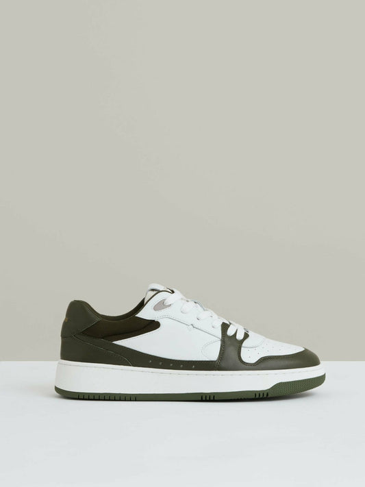 Leather Panelled Trainers Khaki/White | Women
