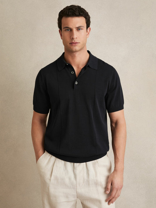 Cotton-Silk Polo Shirt Navy | Men