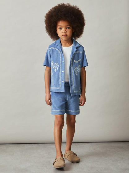 13-14 yrs Towelling Brand-Embroidered Shorts Airforce Blue | Children & Baby