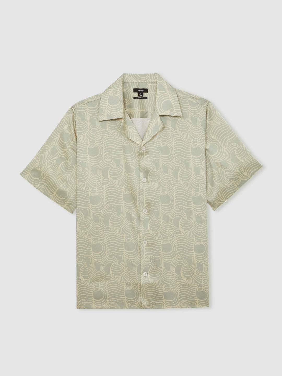 Wave Print Cuban Collar Shirt Sage Green | Men