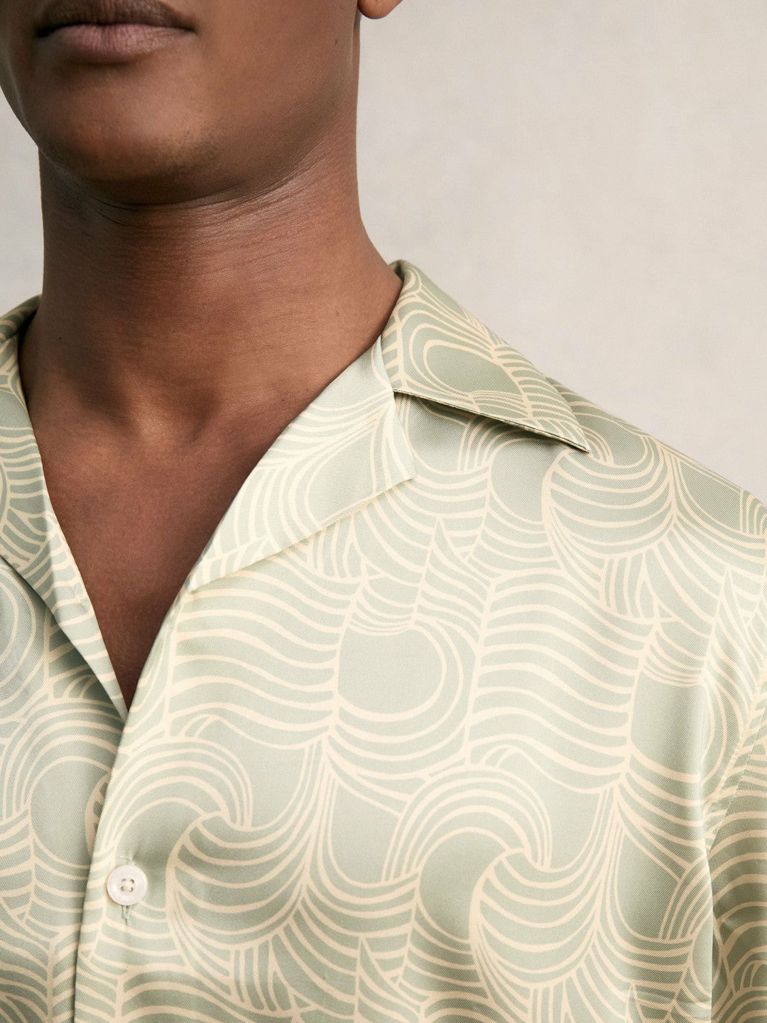 Wave Print Cuban Collar Shirt Sage Green | Men
