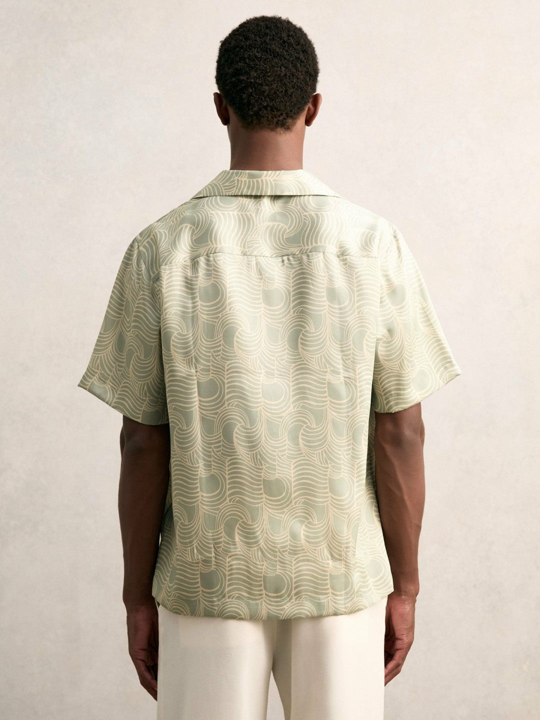 Wave Print Cuban Collar Shirt Sage Green | Men