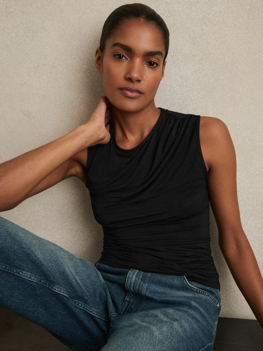 Stretch-Modal Ruched Vest Black | Women