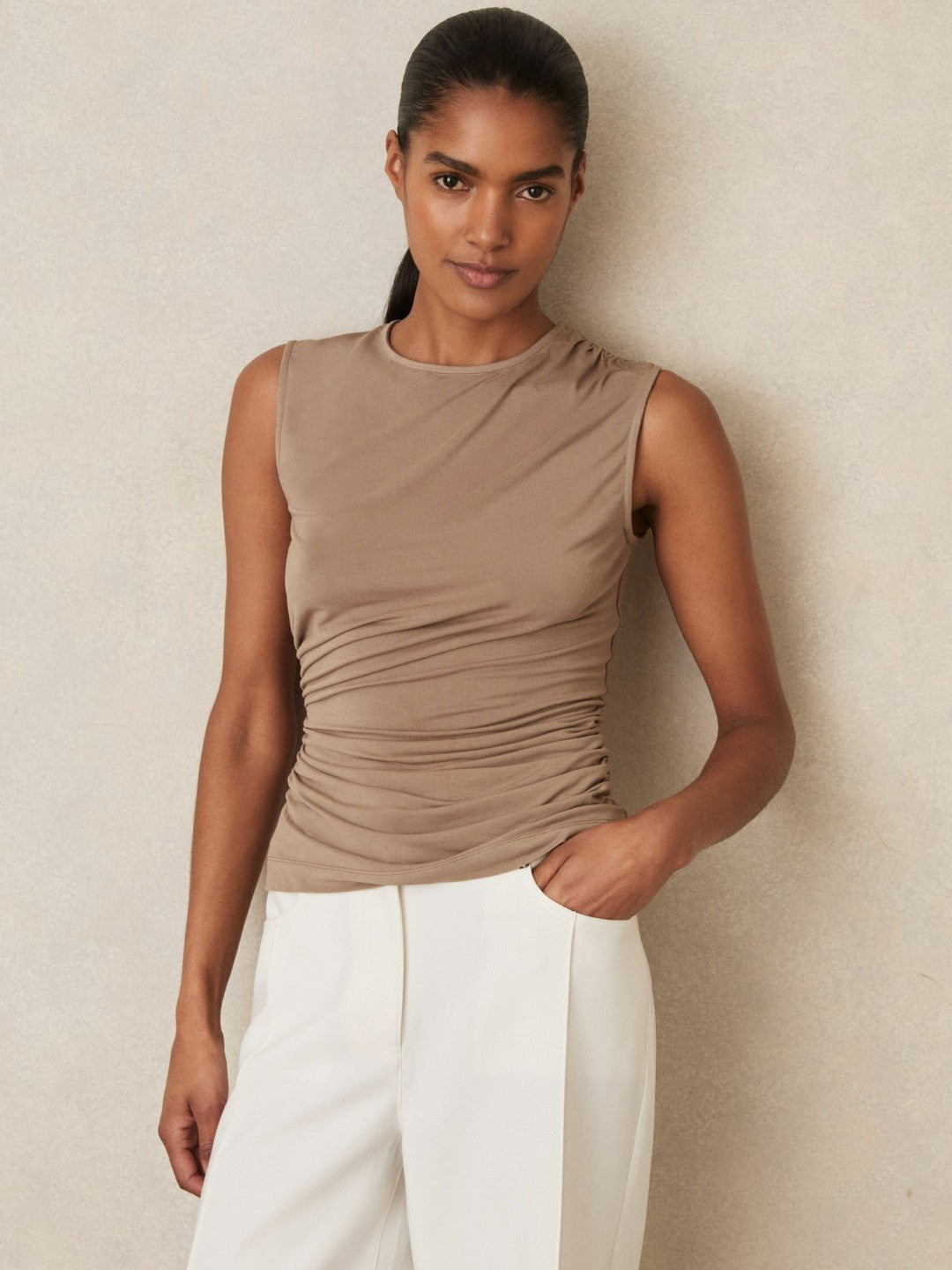 Stretch-Modal Ruched Vest Mocha Brown | Women