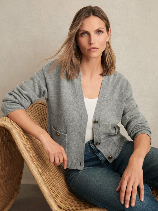 Wool-Cashmere Button Cardigan Silver Grey | Women