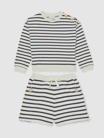 3-9 yrs Stripe Sweatshirt and Shorts Set Cotton-Blend Navy/Ivory | Children & Baby
