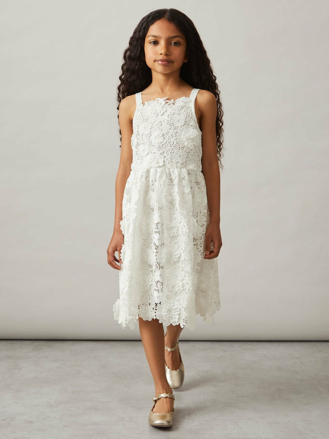 9-13 yrs Guipure-Lace Midi Dress Ivory | Children & Baby