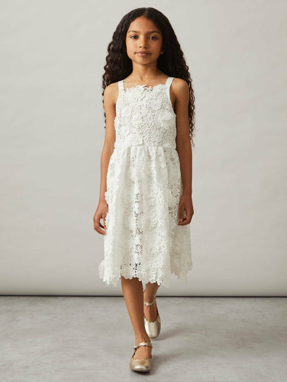 9-13 yrs Guipure-Lace Midi Dress Ivory | Children & Baby
