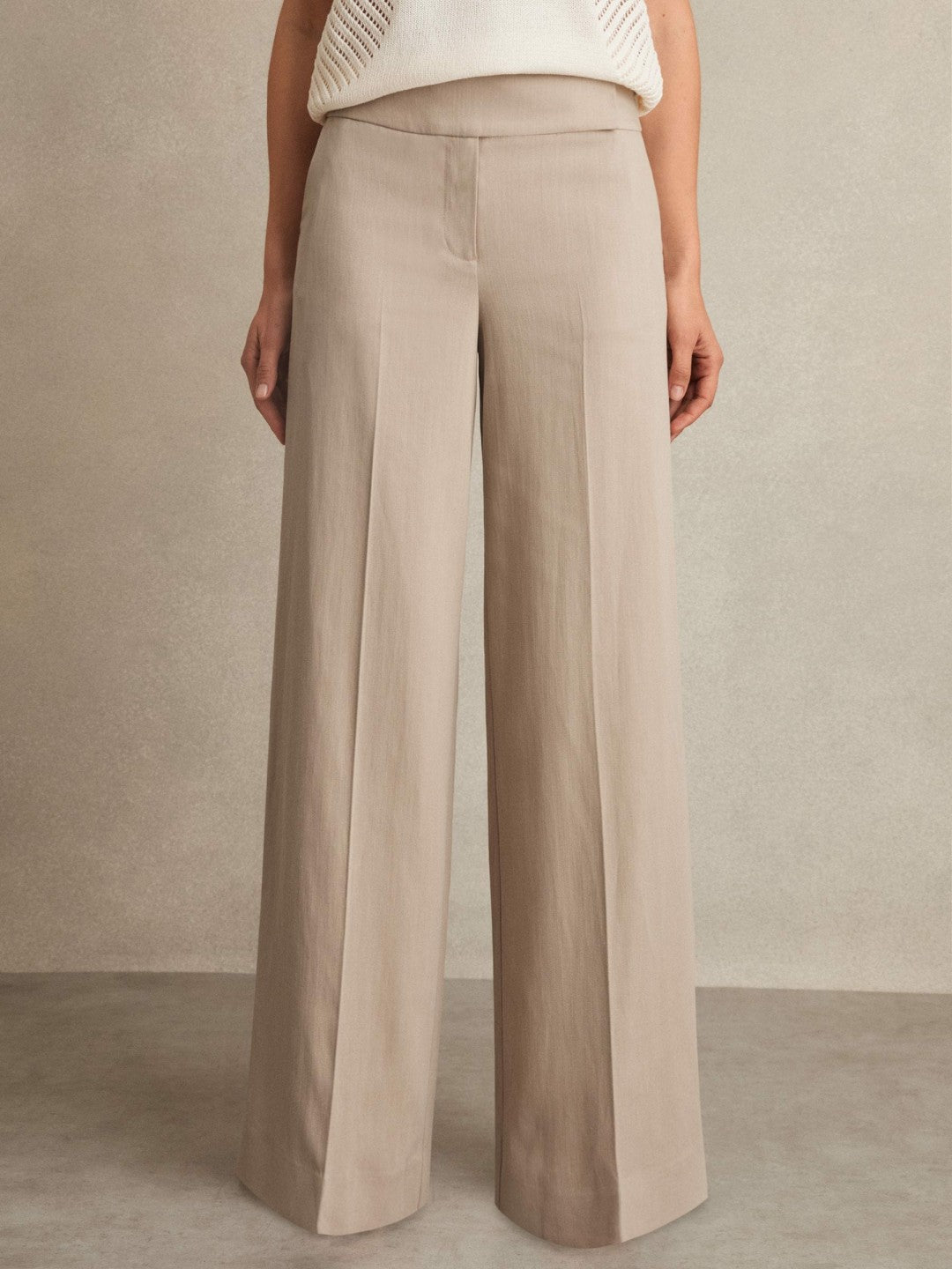 Petite Lyocell-Linen Wide-Leg Trousers Neutral | Women