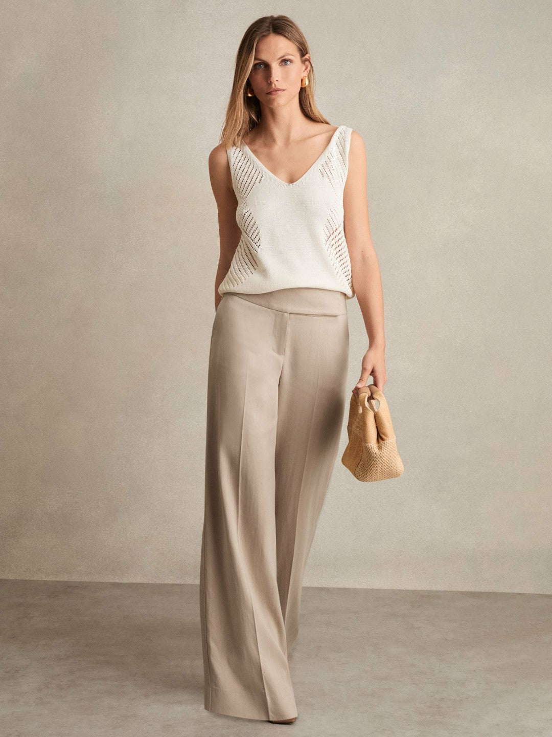 Petite Lyocell-Linen Wide-Leg Trousers Neutral | Women