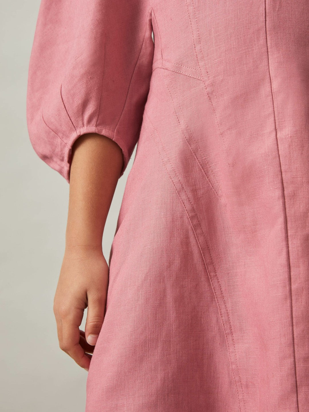 13-14 yrs Linen Balloon-Sleeve Dress Pink | Children & Baby