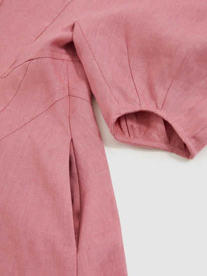 13-14 yrs Linen Balloon-Sleeve Dress Pink | Children & Baby