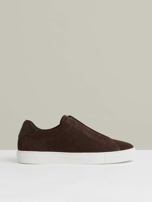 Suede Slip-On Elasticated Trainers Chocolate Brown | Men