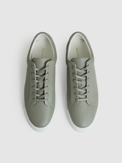 Tumbled-Leather Low-Top Trainers Mint Green | Men