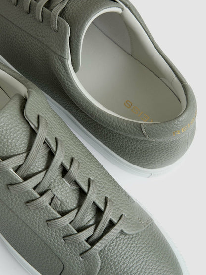 Tumbled-Leather Low-Top Trainers Mint Green | Men