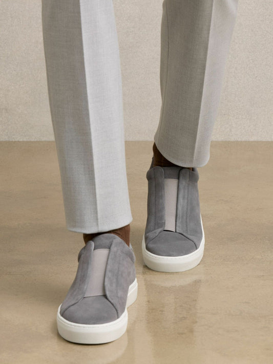 Suede Slip-On Elasticated Trainers Grey | Men