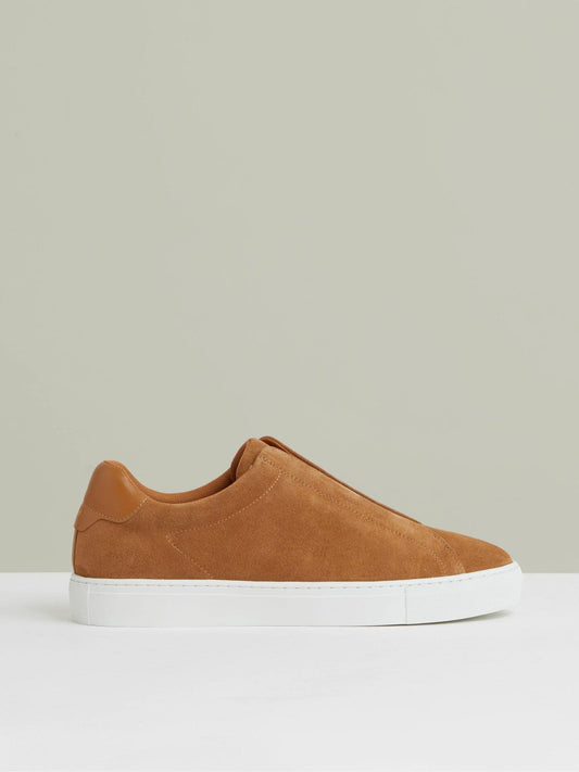 Suede Slip-On Elasticated Trainers Tan Brown | Men