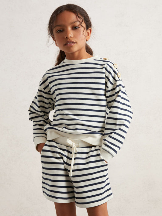 9-13 yrs Stripe Sweatshirt and Shorts Set Cotton-Blend Navy/Ivory | Children & Baby