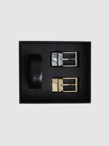 Reversible Leather Belt with Interchangeable Buckle Black/Brown | Men