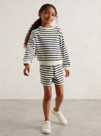 13-14 yrs Stripe Sweatshirt and Shorts Set Cotton-Blend Navy/Ivory | Children & Baby