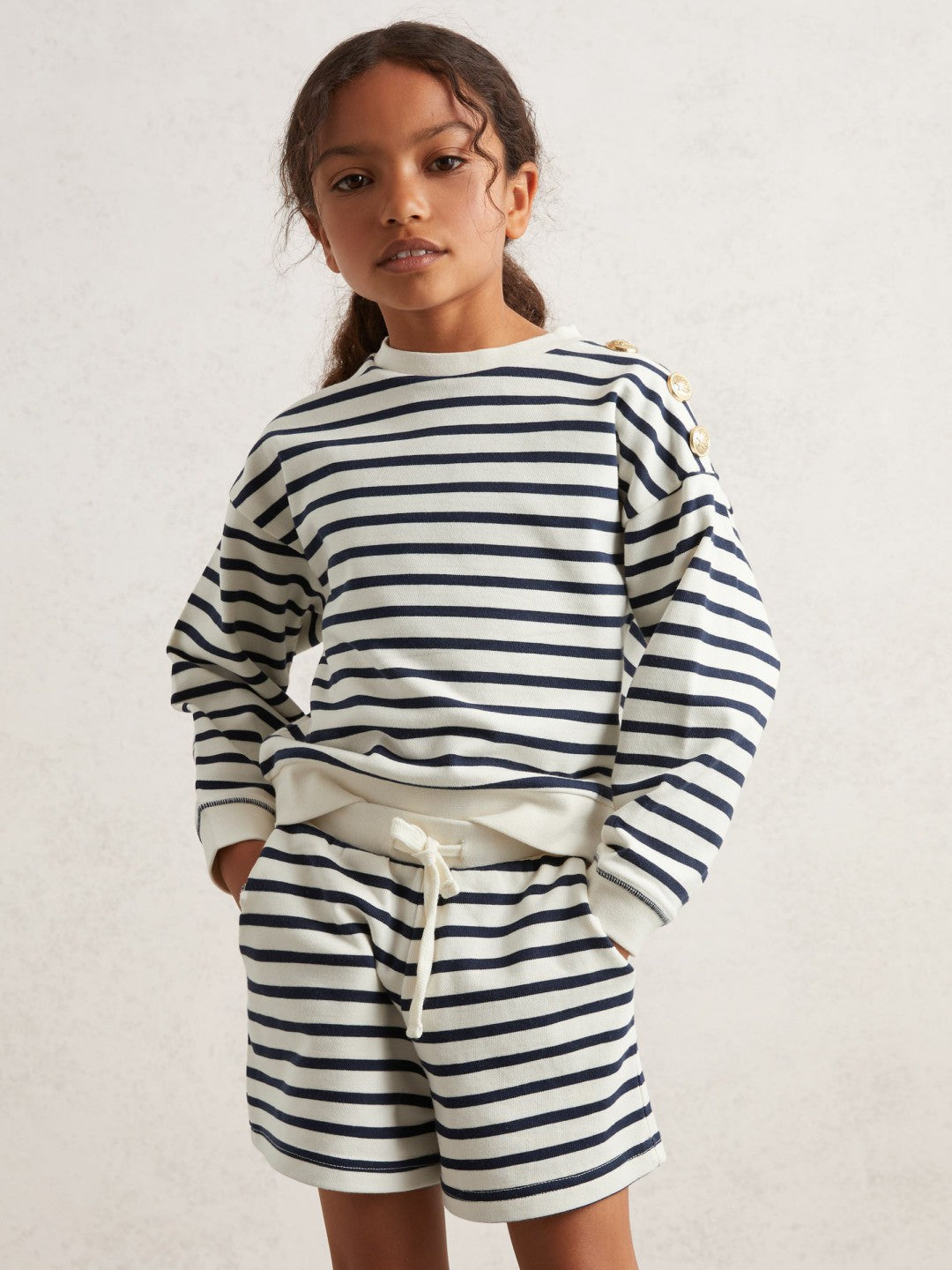 13-14 yrs Stripe Sweatshirt and Shorts Set Cotton-Blend Navy/Ivory | Children & Baby