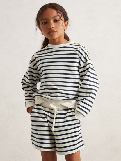 13-14 yrs Stripe Sweatshirt and Shorts Set Cotton-Blend Navy/Ivory | Children & Baby