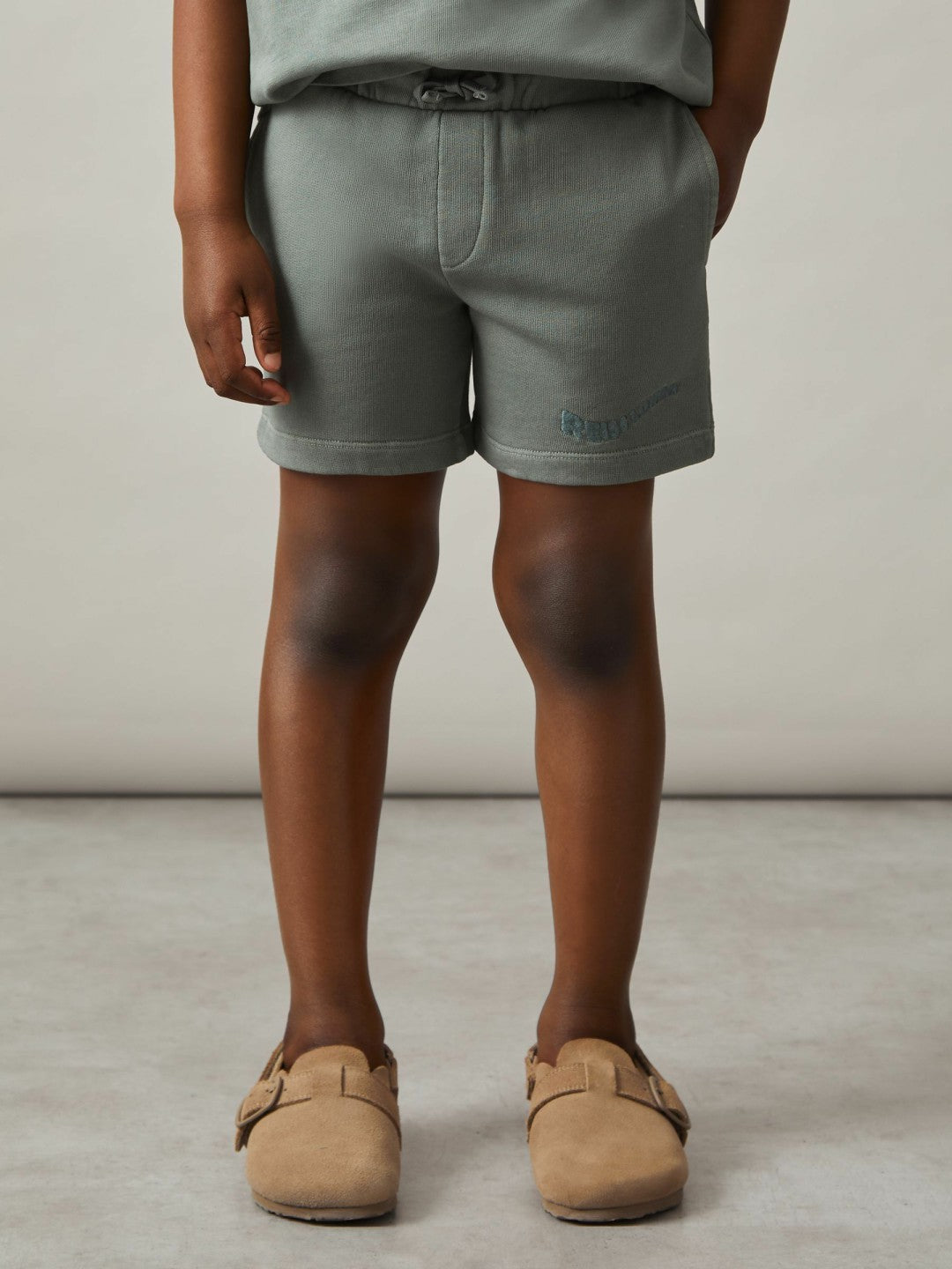 9-13 yrs Cotton Brand-Embroidered Shorts Washed Sage | Children & Baby