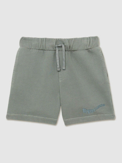 9-13 yrs Cotton Brand-Embroidered Shorts Washed Sage | Children & Baby