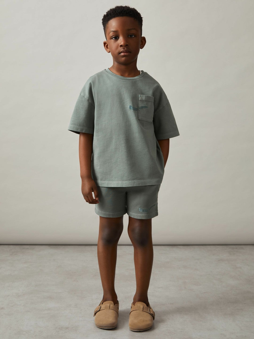 9-13 yrs Cotton Brand-Embroidered Shorts Washed Sage | Children & Baby