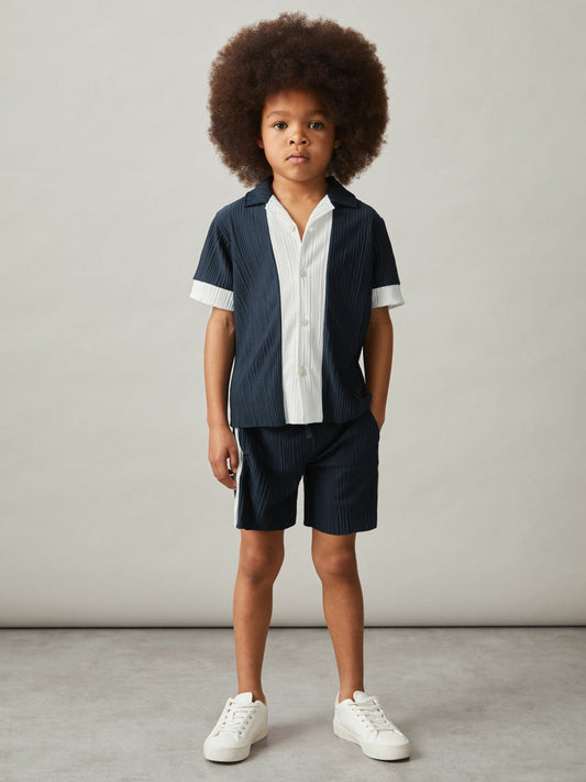 9-13 yrs Plissé Colour-Block Shorts Navy/White | Children & Baby
