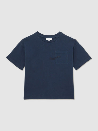 13-14 yrs Cotton Palm-Embroidery Oversize T-Shirt Washed Navy | Children & Baby