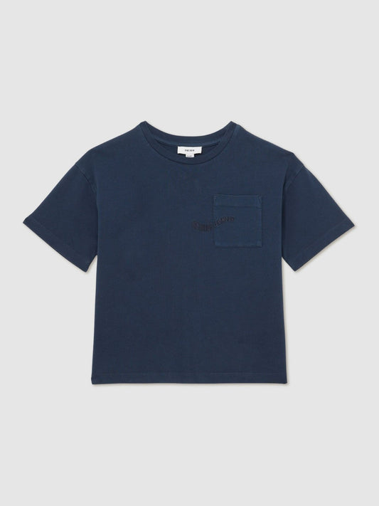 13-14 yrs Cotton Palm-Embroidery Oversize T-Shirt Washed Navy | Children & Baby