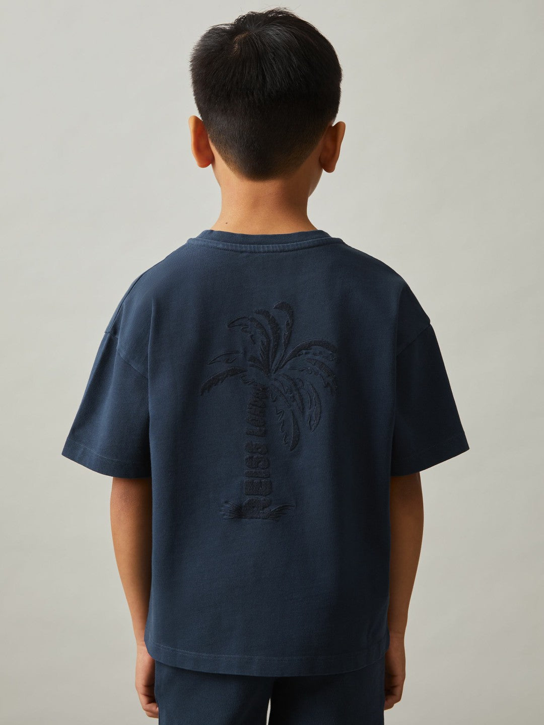 13-14 yrs Cotton Palm-Embroidery Oversize T-Shirt Washed Navy | Children & Baby