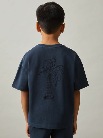 13-14 yrs Cotton Palm-Embroidery Oversize T-Shirt Washed Navy | Children & Baby