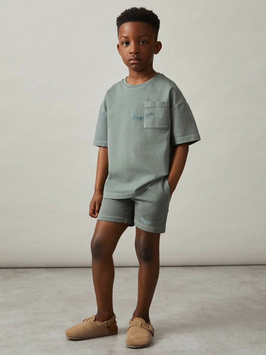 3-9 yrs Cotton Palm-Embroidery Oversize T-Shirt Washed Sage | Children & Baby