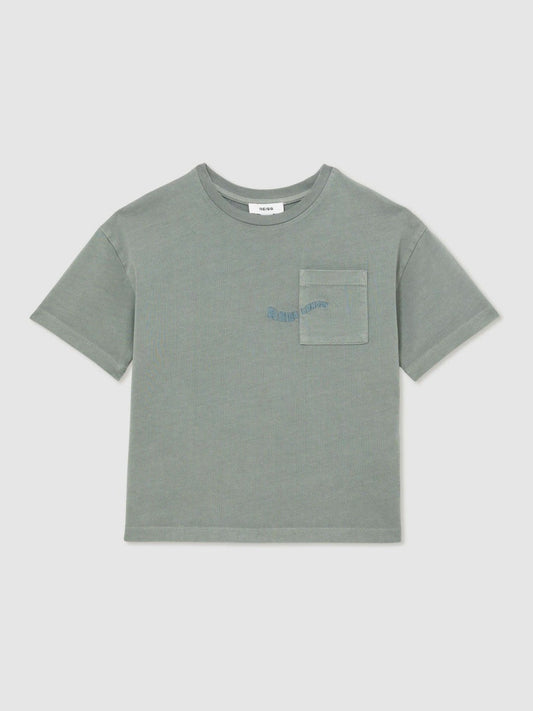 3-9 yrs Cotton Palm-Embroidery Oversize T-Shirt Washed Sage | Children & Baby