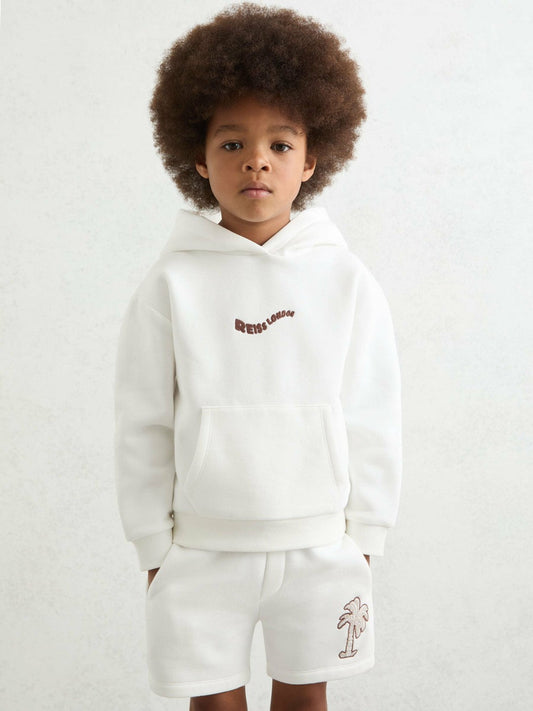 9-13 yrs Cotton-Blend Palm-Embroidered Hoodie Off White | Children & Baby